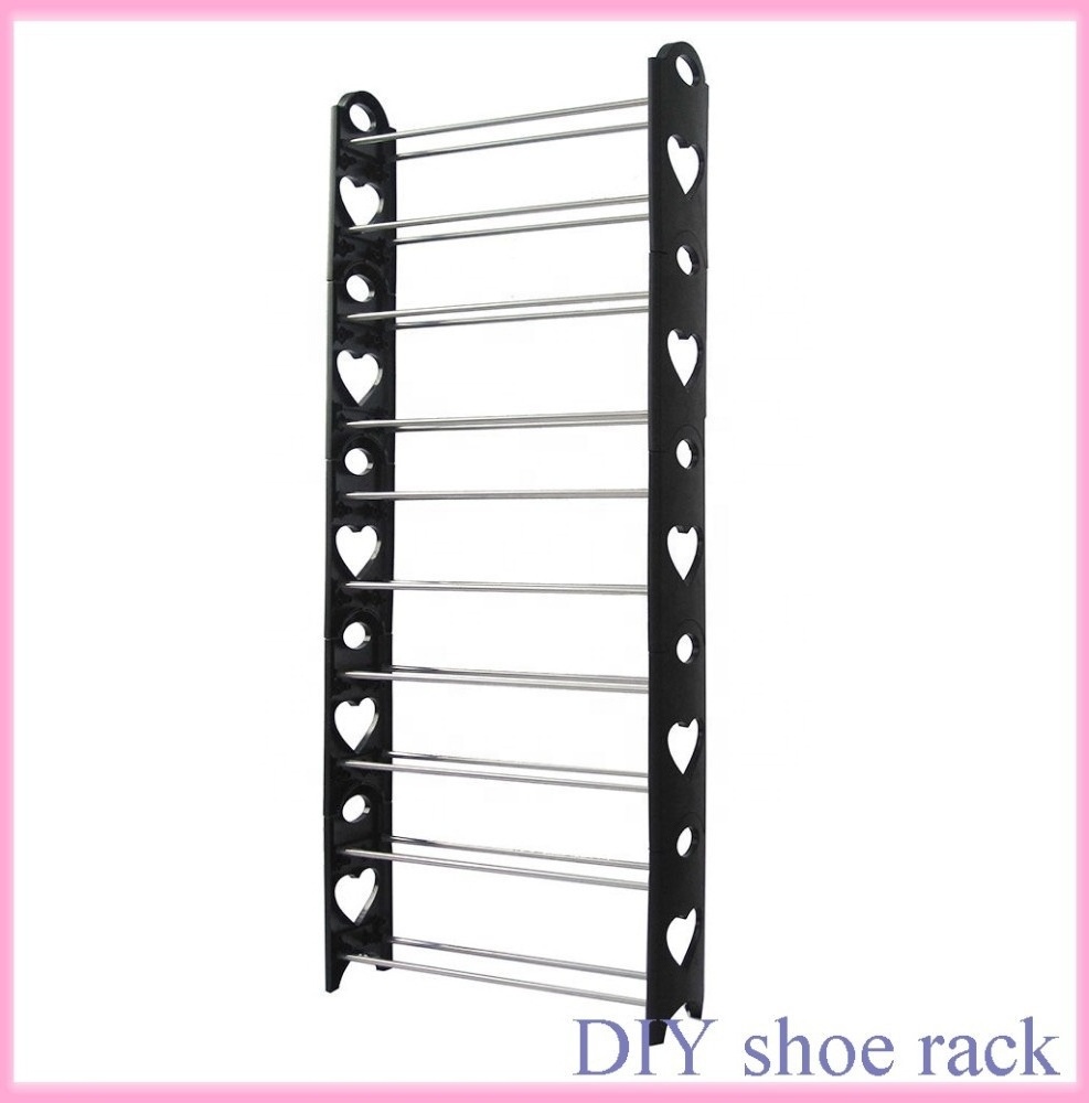 10 20 30 40 50 Pairs 10 Layer Small Shoe Rack DIY Folding Cheap Plastic And Iron Pipe Stacking Storage Organizer Shoe Rack