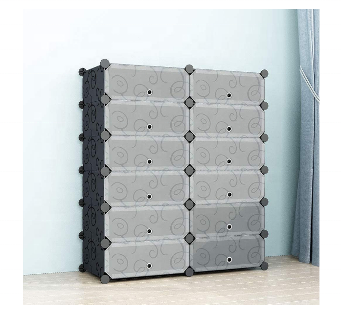 Portable Shoe Rack 12 Cubes Storage Organizer Plastic Shoe Box Storage System with Doors, Shoes,Accessories