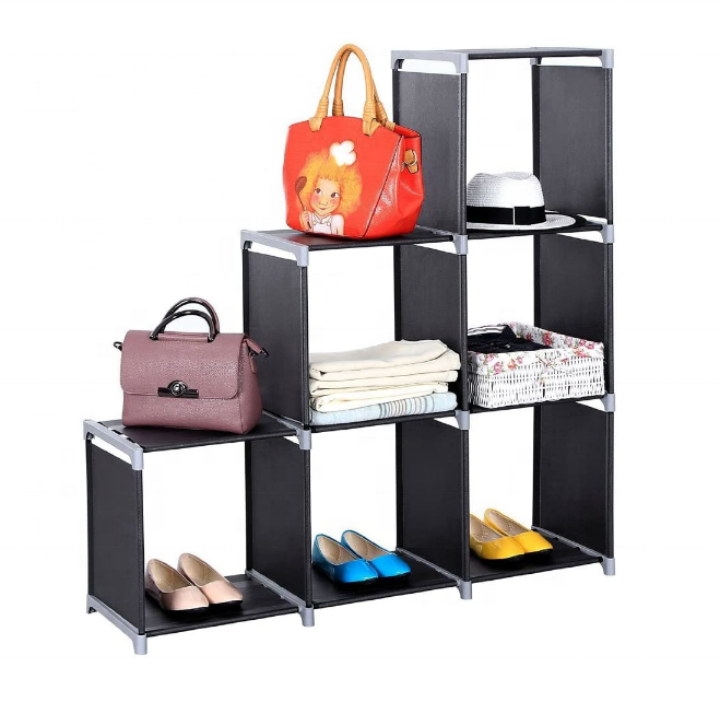 Cube Storage Organizer 6-Cube Storage Rack Staircase Bookshelf Closet Rack DIY Storage Shelf for Bedroom Living Room