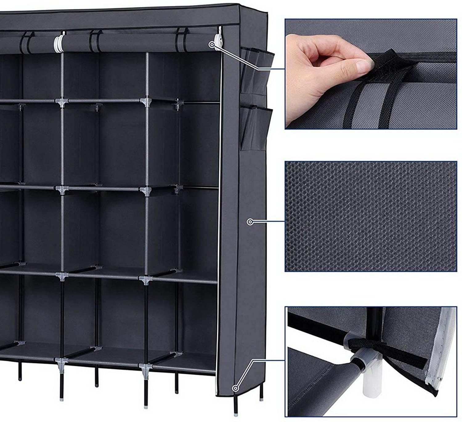 Movable wardrobe and closet clothes organizer and armoire for hanging clothes