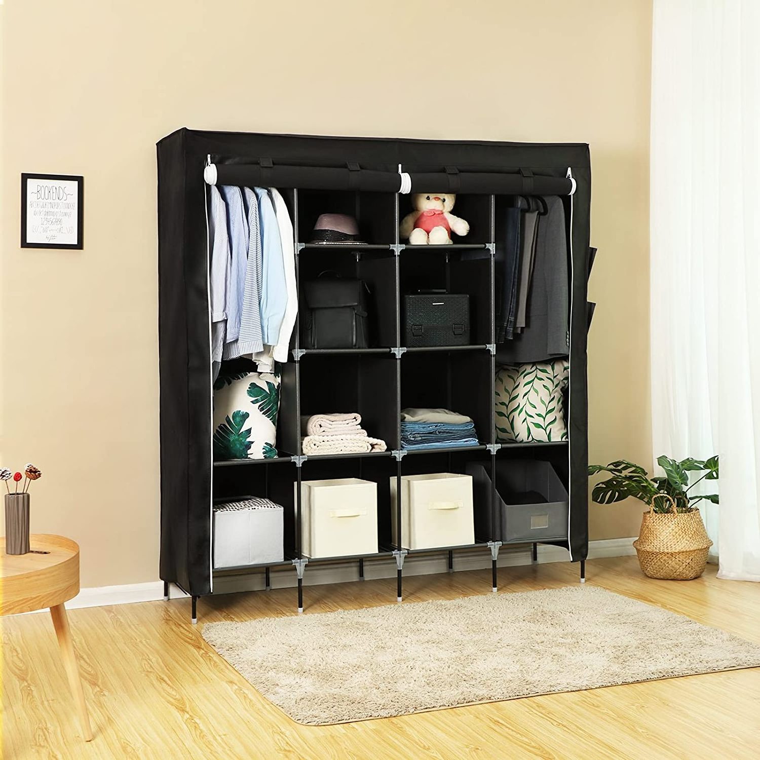 Portable Non woven Fabric closet wardrobe black wardrobe closet for clothes