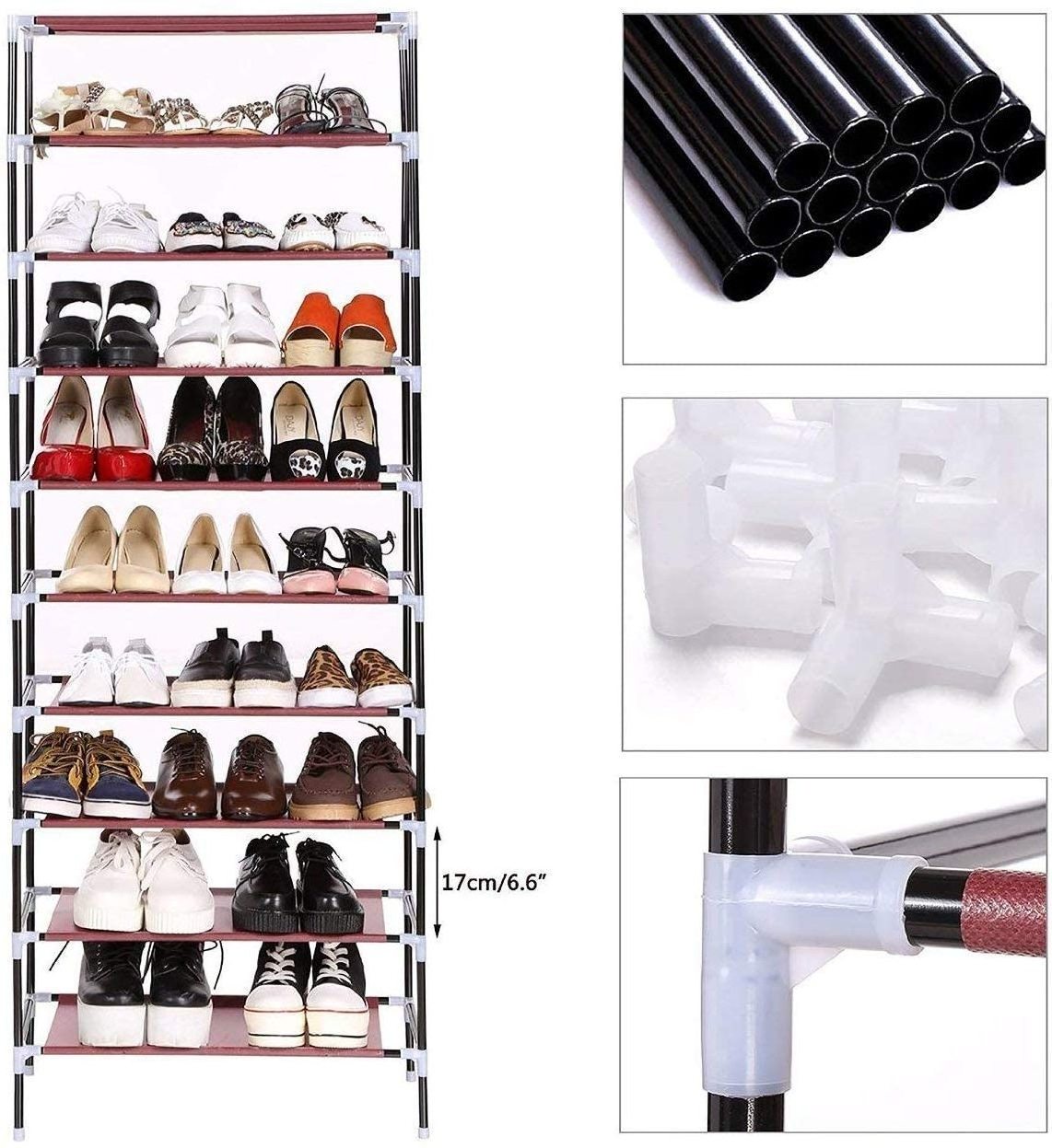 10 Tiers Shoe Rack 30 Pairs Non-woven Fabric Shoe Tower Organizer Cabinet Black