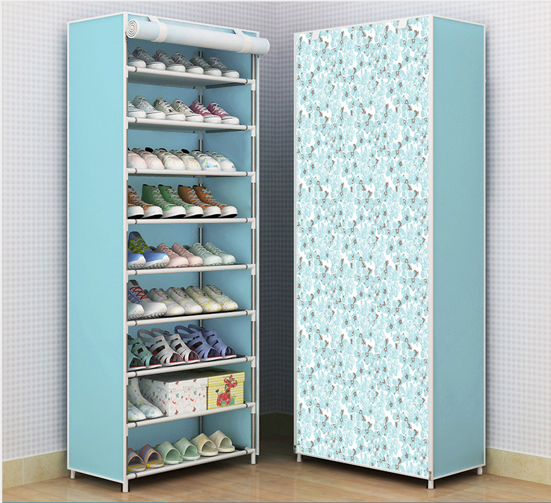 Shoe rack with cover fabric portable cabinet stainless steel shoe rack storage for home foldable organize