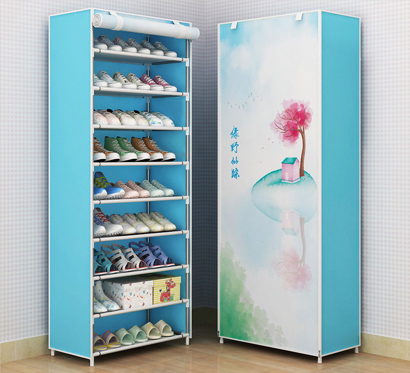 Shoe rack with cover fabric portable cabinet stainless steel shoe rack storage for home foldable organize