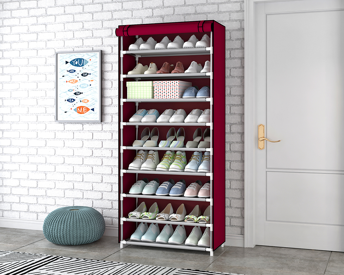 Shoe rack with cover fabric portable cabinet stainless steel shoe rack storage for home foldable organize