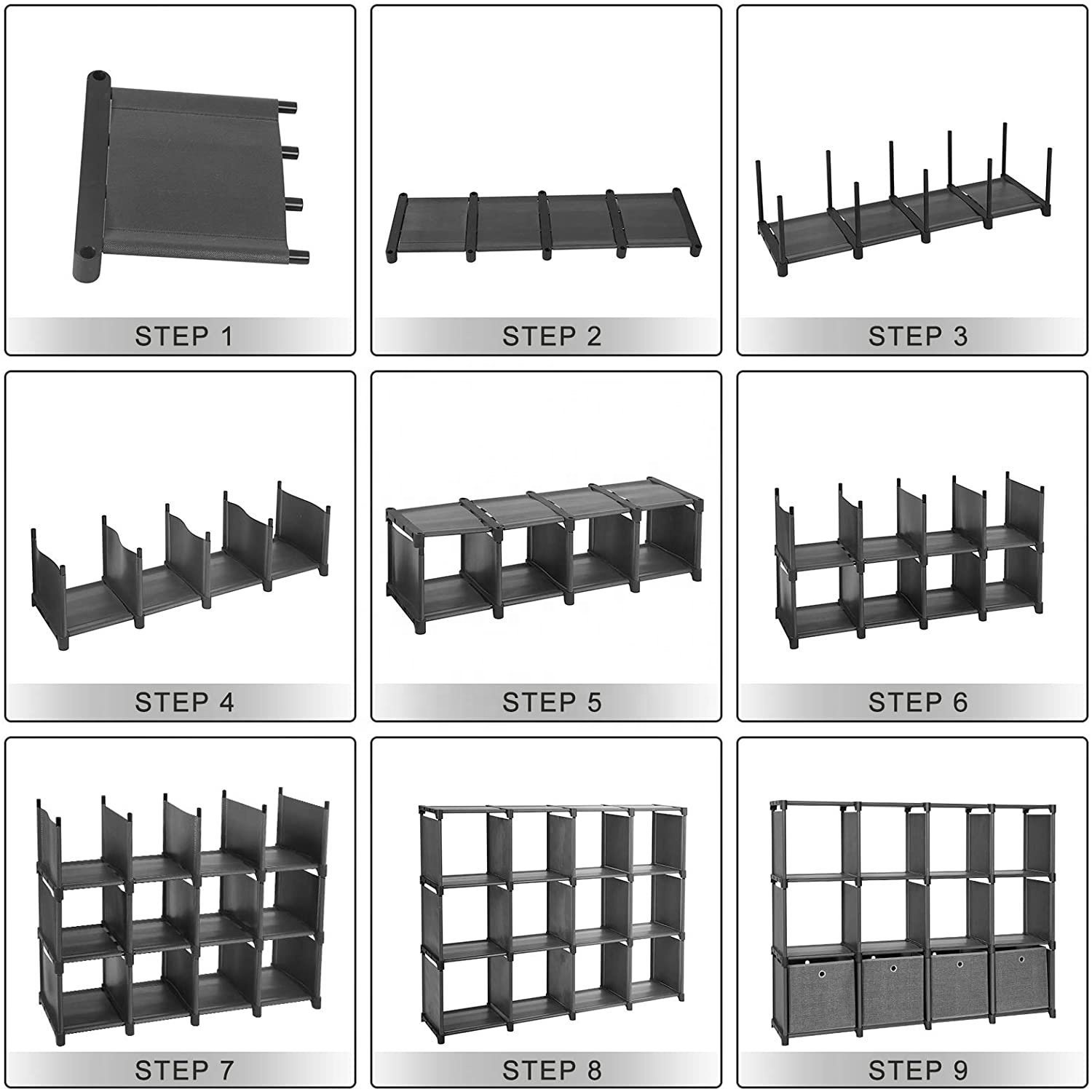 DIY Cube Storage Unit with Storage Boxes, 12 Cubes Multifunctional Book Shelves