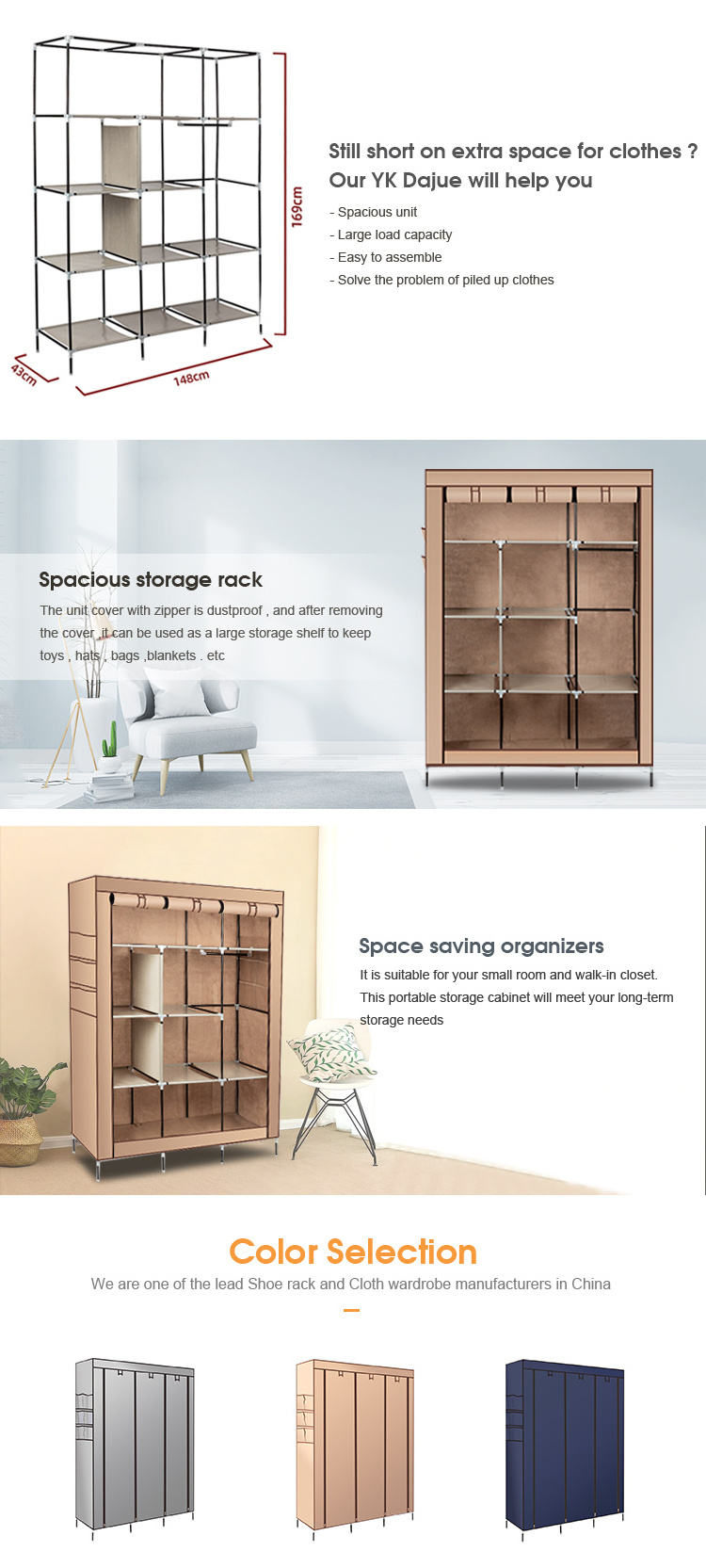 Metal Portable Foldable Wardrobe Living Room Bedroom Furniture Closet Clothes Storage Organizer Cabinet Plastic Fabric Wardrobes