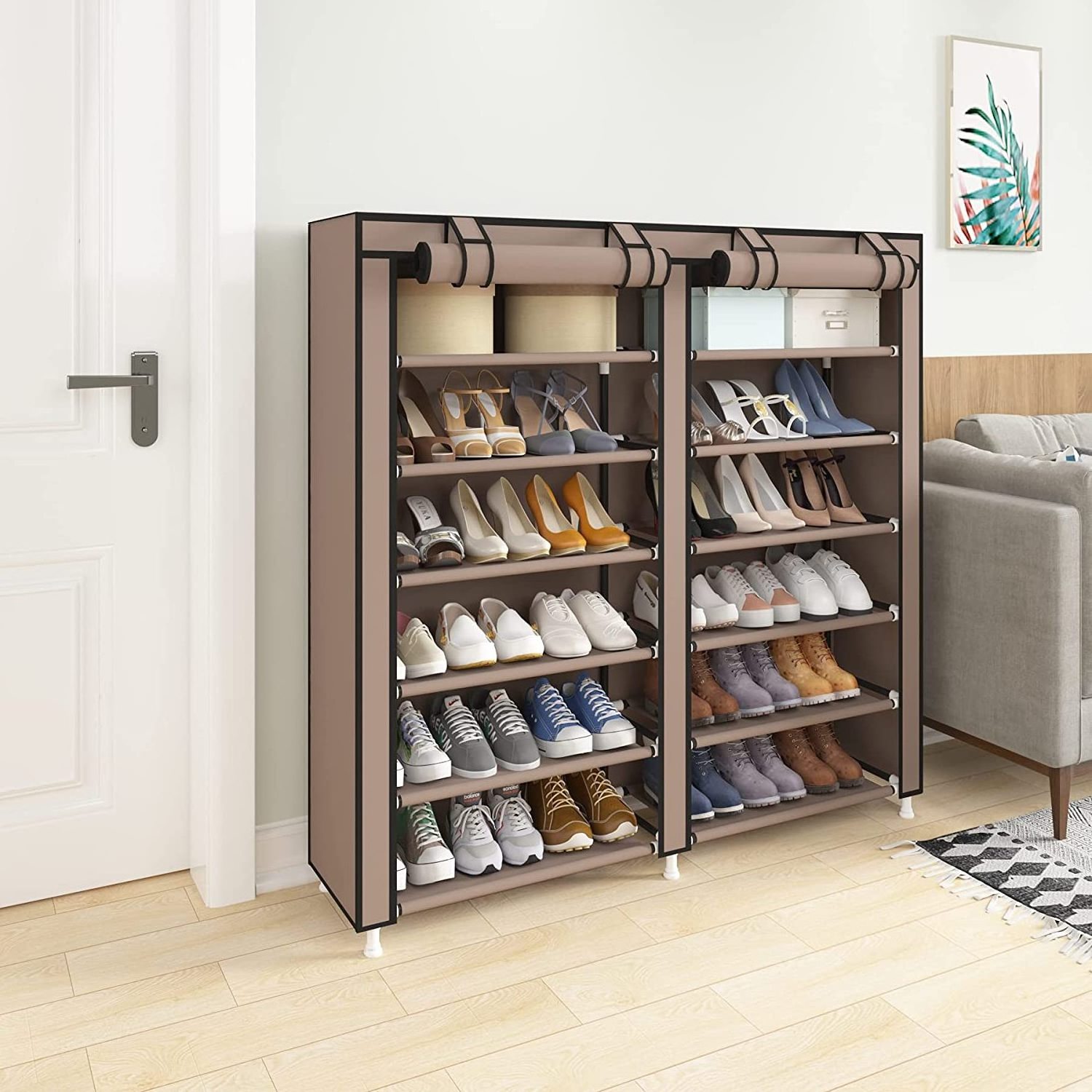 Shoe Rack Free Standing Shoe Cabinet Storage Shelf Holder with Non-Woven Fabric Dustproof Cover,Large Closet Shoe Tower