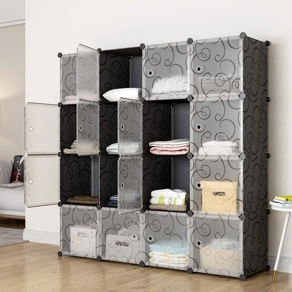 plastic cube storage wardrobe, multifunctional bold hanger adult bedroom furniture cube storage cabinet Easy to assemble