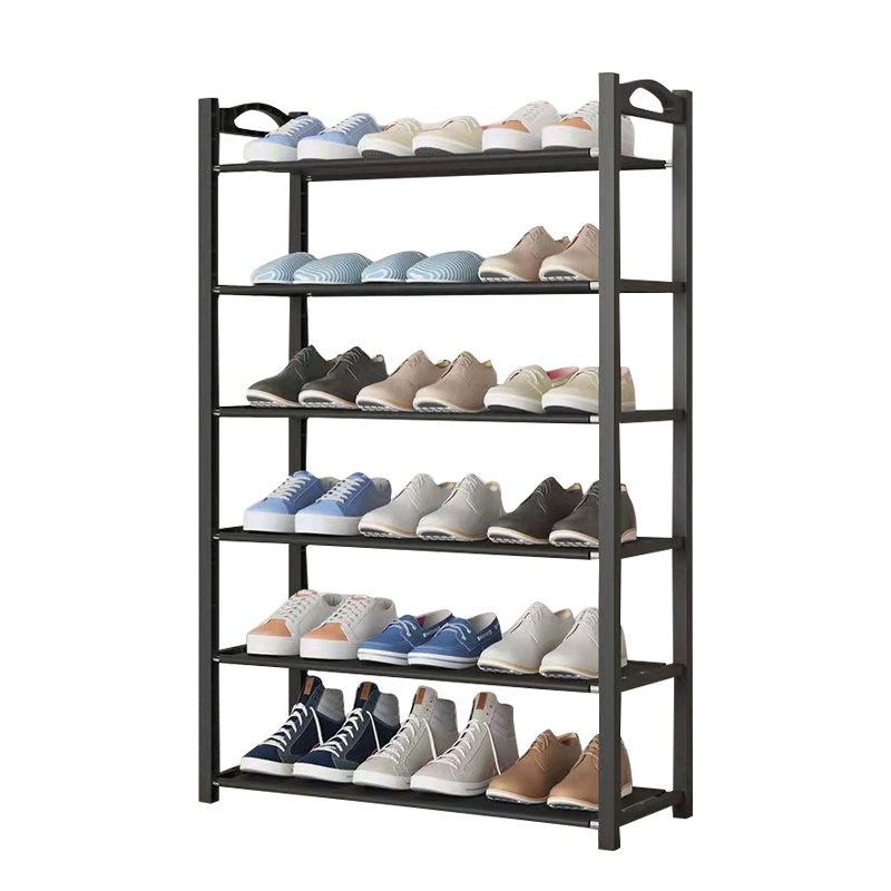 6 Tier Detachable Shoe Rack Black Simple Assembly Metal Narrow Storage Shoe Rack For Shoes Behind A Door