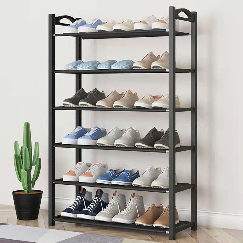 6 Tier Detachable Shoe Rack Black Simple Assembly Metal Narrow Storage Shoe Rack For Shoes Behind A Door