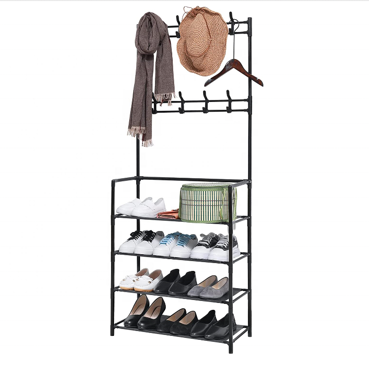 Entryway Coat Rack Hall Tree Shoe Bench 3 in 1 Design Metal Storage Rack with Bag Coat Hat Umbrella Shoe Rack