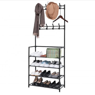 Entryway Coat Rack Hall Tree Shoe Bench 3 in 1 Design Metal Storage Rack with Bag Coat Hat Umbrella Shoe Rack