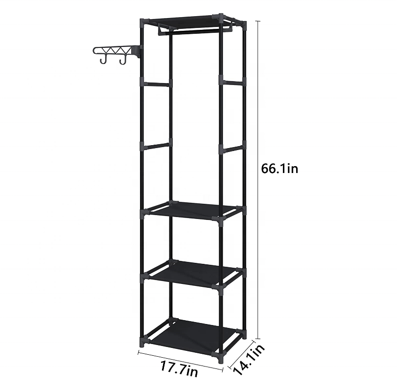 Freestanding Multifunctional Garment Rack and Shoe Clothing Organizer Shelves  Closet with Hooks