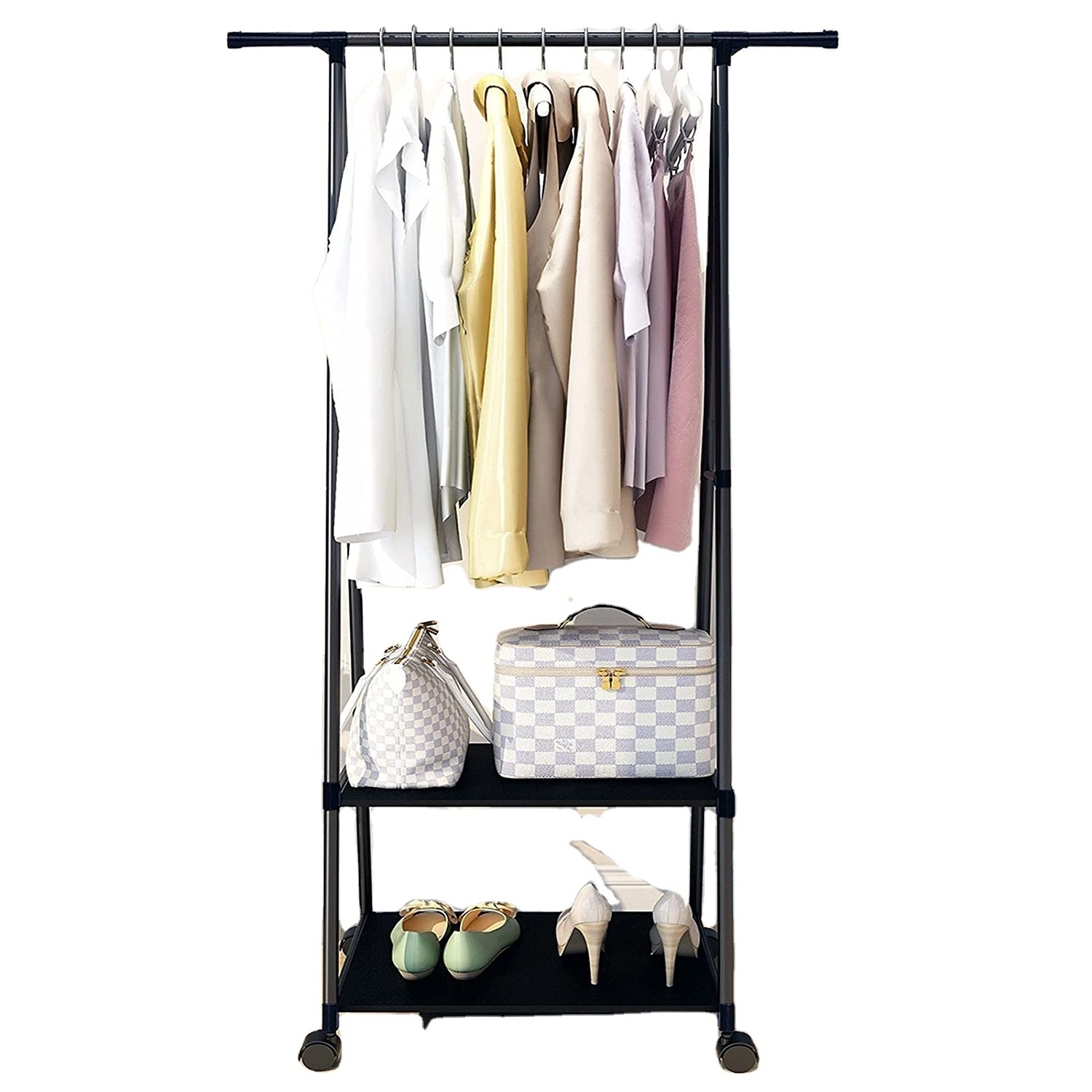 Clothes Rack Small Metal Garment Rack with Shelves for Hanging Clothes on Wheels