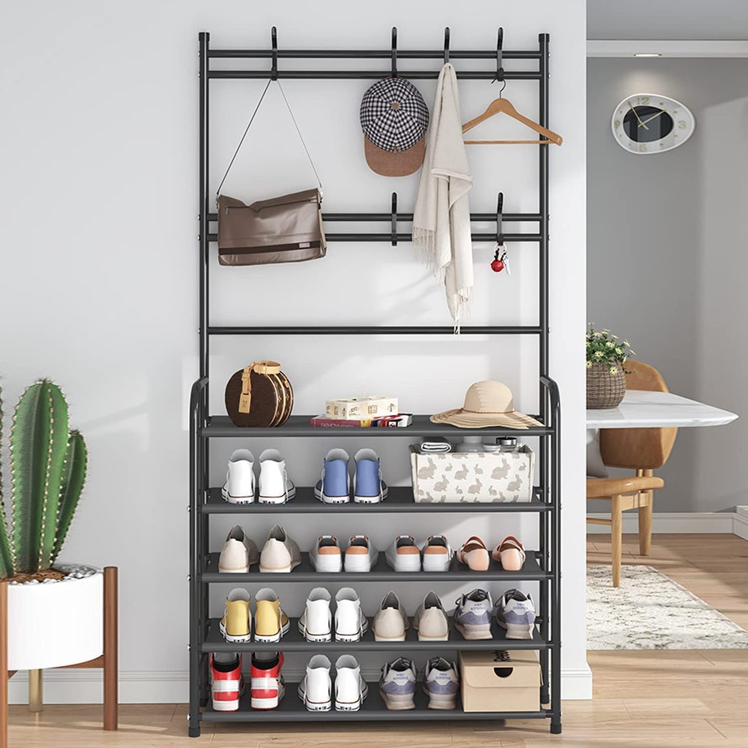 Entryway Coat Rack With Shelf, 3- In- 1 Hall Tree With Shoe Storage, 3- In- 1 Hall Furniture Shoe And Clothes Rack Stand With 8