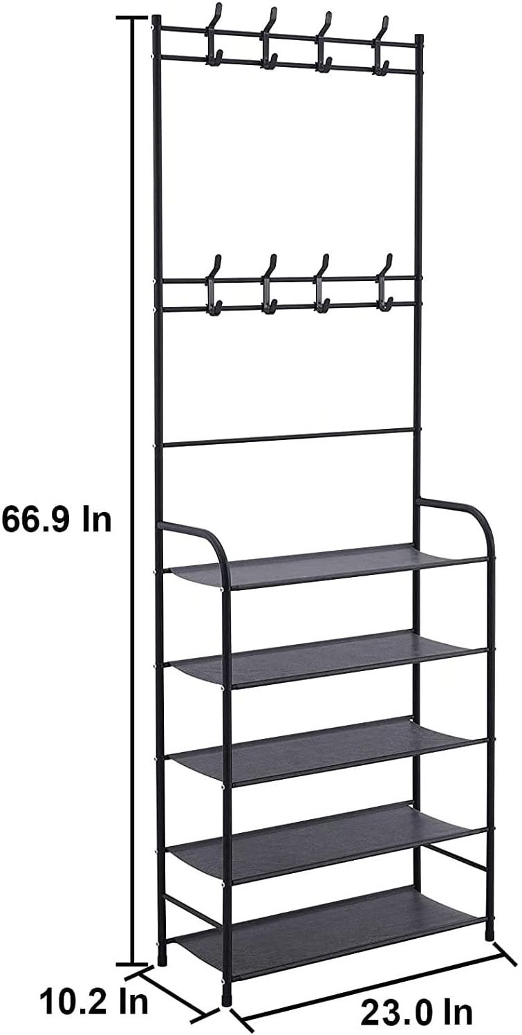 Entryway Coat Rack With Shelf, 3- In- 1 Hall Tree With Shoe Storage, 3- In- 1 Hall Furniture Shoe And Clothes Rack Stand With 8