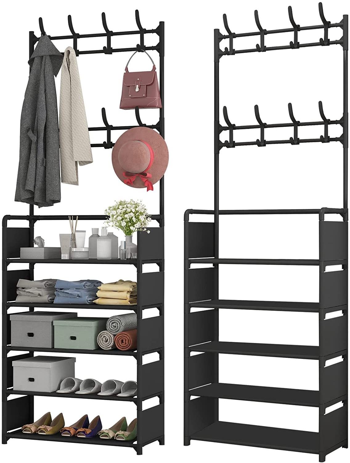 5-Tier Multifunctional Shoe rack coat Rack with Shoe Storage for Home Office and Bedroom Entryway