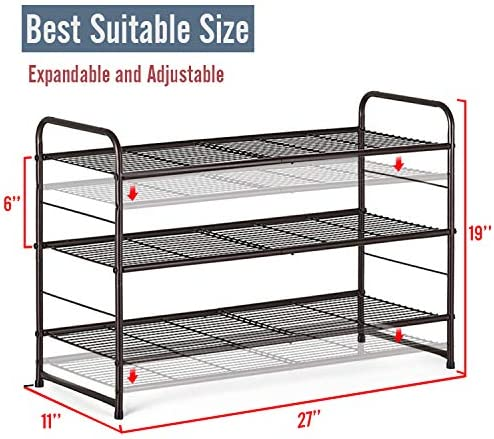 3-Tier Multifunction Wire Grid Stackable And Adjustable Shoe Storage Rack Large Capacity Shoe Display Rack