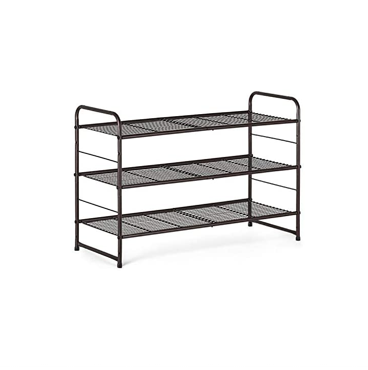 3-Tier Multifunction Wire Grid Stackable And Adjustable Shoe Storage Rack Large Capacity Shoe Display Rack