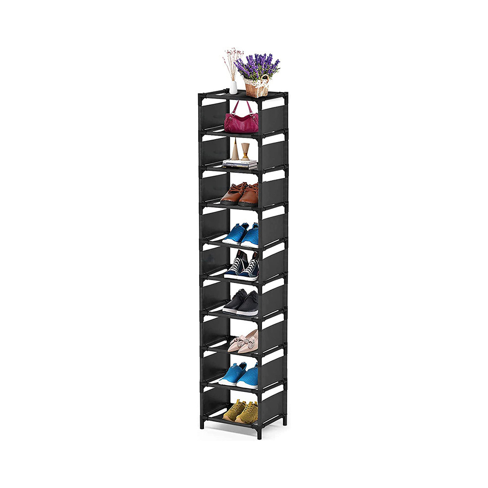 10 Layer Space-Saving Vertical Shoe Rack High Narrow Cabinet Organizer Small Sturdy Shoe Rack