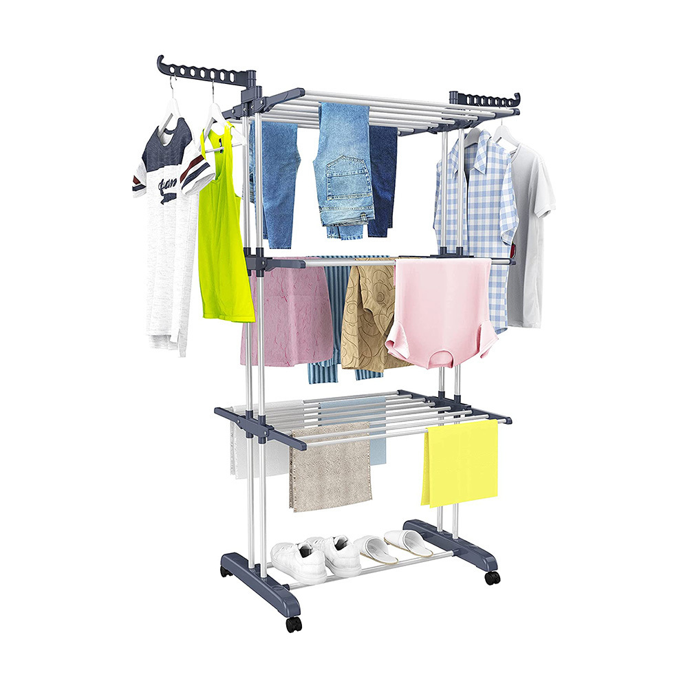 Clothes Drying Rack 3 Tier Drying Rack Clothing Folding Indoor Outdoor Multifunctional Movable Stainless Steel Laundry Racks for