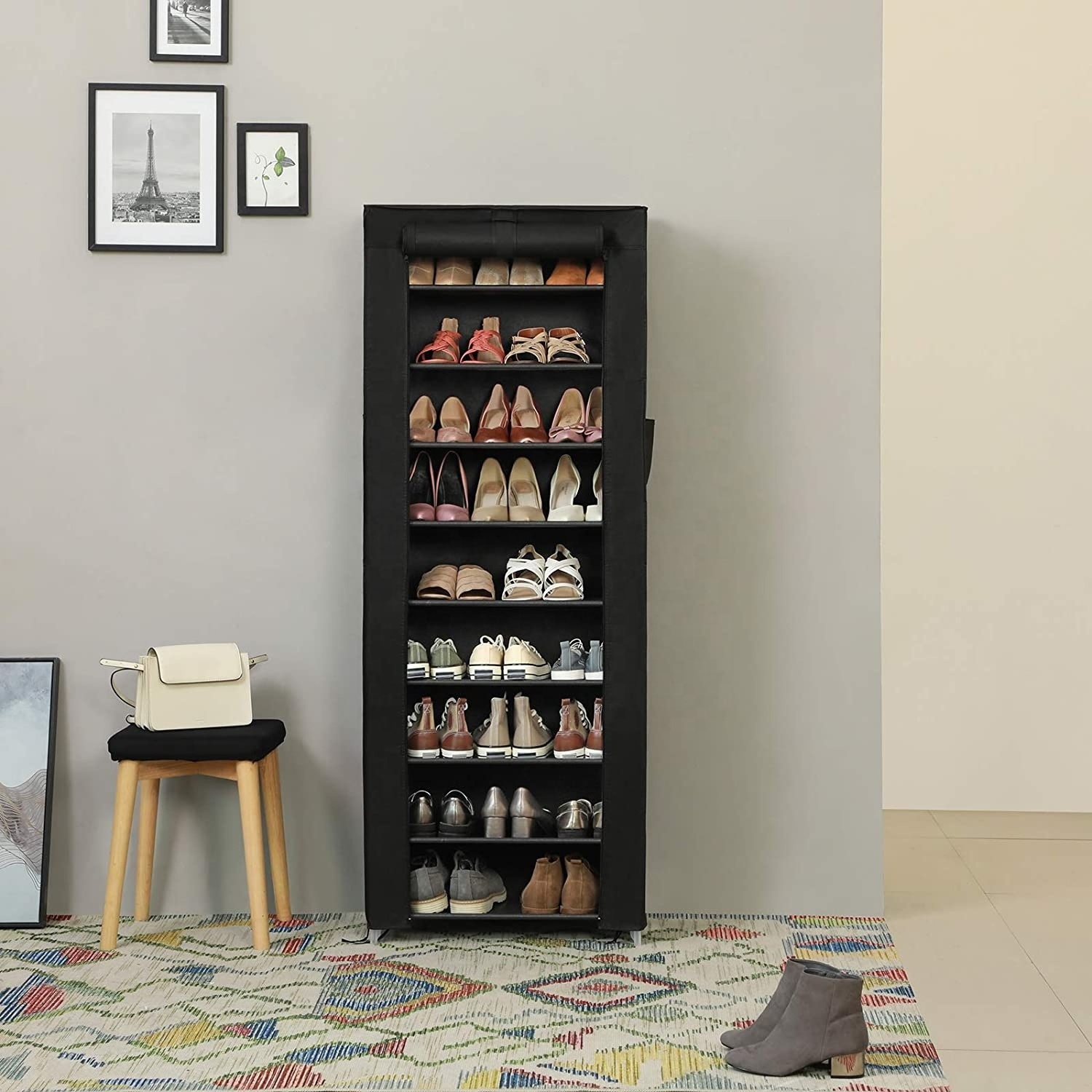 Shoe Storage Rack Entryway 10 Tier Non-Woven Shoe Shelf Organizer 20-22 Pairs Shoe Cabinet For Home Living Room Bedroom