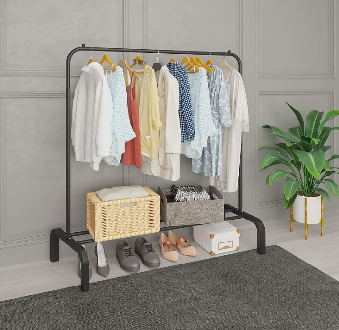 Metal  Clothing Garment Coat Rack  for Hanging Clothes with Bottom Shelf