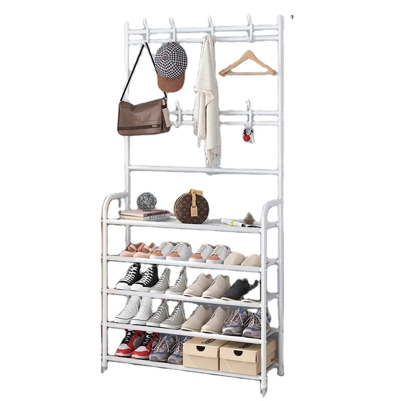 5 Layers Bedroom Coat Hanger Stand Clothes Rack 80cm Large Size Metal Hallway Coat Rack with Shoe Rack