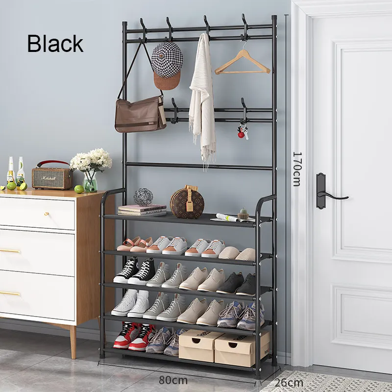 5-Tier Multifunctional Shoe and Hat Rack Freestanding Shoe Rack Coat Rack with Shoe Storage for Home Office