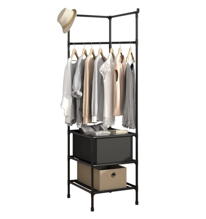 Coat Rack Simple Hall Tree Freestanding Closet Organizer with 2 Storage Shelves