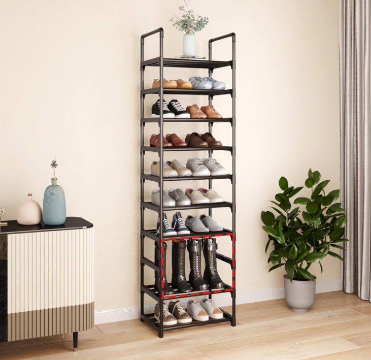 10 Tiers Metal Shoe Storage Rack Organizer 20-26 Pairs Shoe Tower Lager Shoe Storage Organizer For Closet