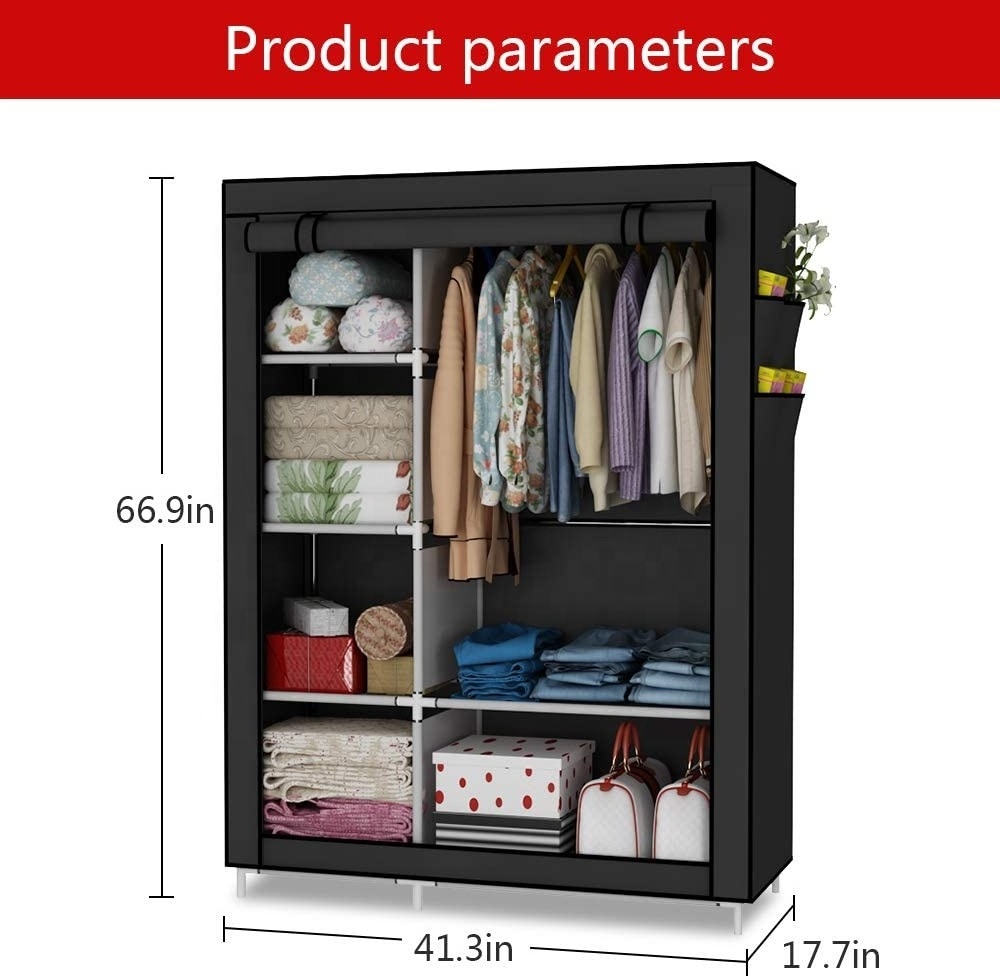 Cheap Metal Simple Storage Bedroom Wardrobe Closet Zipper Foldable Portable Modern Fabric Wardrobe Organizer Rack