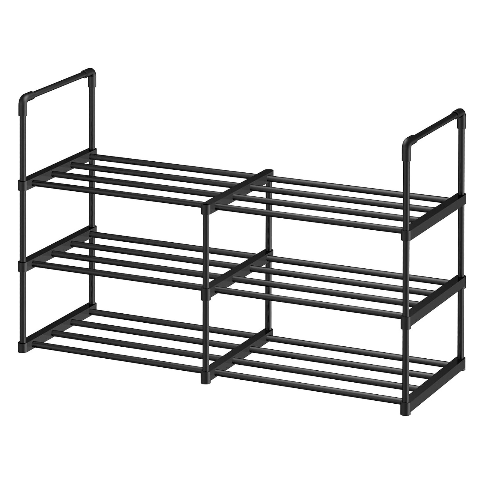 Stackable Black Shoe Rack 3-Tier Expandable And Adjustable Shoe Shelf Storage Organizer For Home