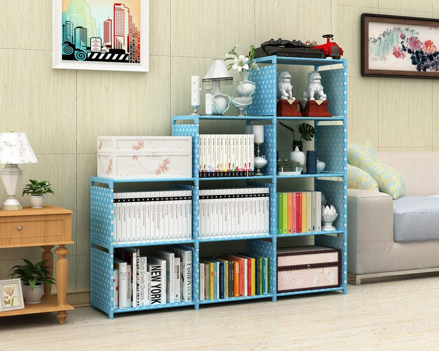 Bookshelf 9-Cube Storage Shelves Organizer Closet, Non-Woven Fabric DIY Bookcase Room Office Storage Cabinet for Clothes