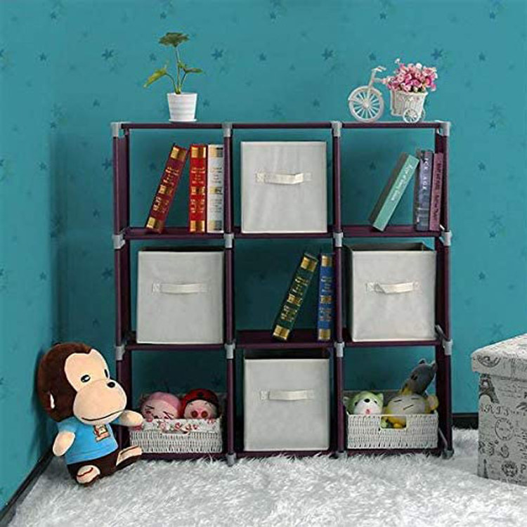 Assembled DIY 9 cube storage bookcase non-woven folding bookshelf suitable for home, office, bedroom, home storage