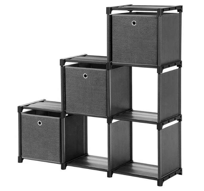 Cube Storage, 6-Cube Bookcase Unit with 3 Storage Boxes DIY Closet Organizer Sturdy Metal Frame