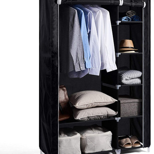 Portable Wardrobe Double Wardrobe Storage Organizer with Hanging Rail Foldable Closet for Clothes