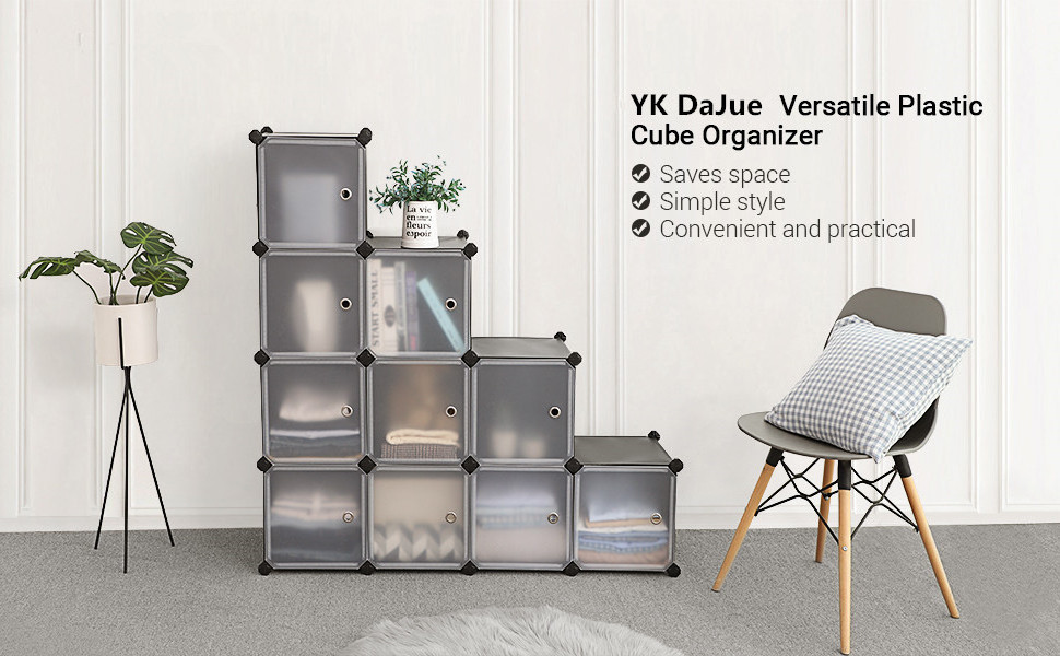 Cube Storage Organizer 12-Cube Closet Storage Shelves, DIY Plastic Closet Cabinet, Modular Bookcase  Shelving with Doors