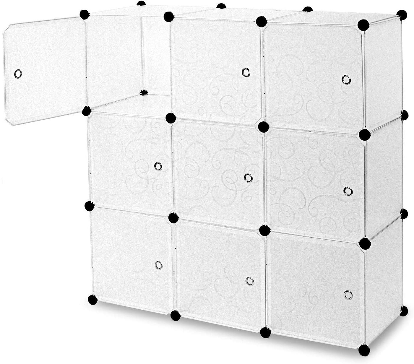 Cube Storage Organizer - 9 Cubes | Stackable Portable Closet Organizer Shelves, Modular Cabinet with Doors and Hammer