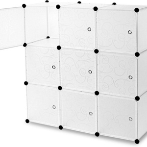 Cube Storage Organizer - 9 Cubes | Stackable Portable Closet Organizer Shelves, Modular Cabinet with Doors and Hammer