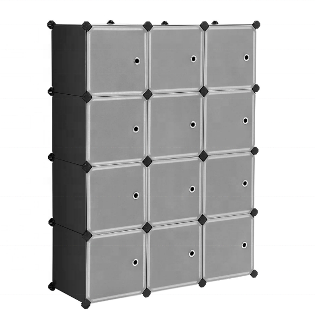 Cube Storage Organizer 12-Cube Closet Storage Shelves, DIY Plastic Closet Cabinet, Modular Bookcase  Shelving with Doors