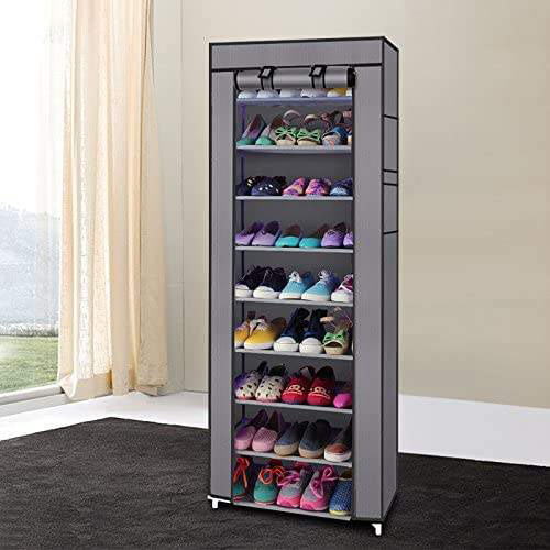 Simple Economical 9 Tiers Cloth Shoe Rack Portable Shoe Rack Fabric Cover And Easy To Assemble Holder