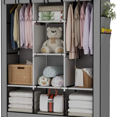 Large Wardrobe Closet Portable Clothes Storage Organizer Shelves Rack Non-Woven Fabric Standing Closet with 2 Hanging Rods