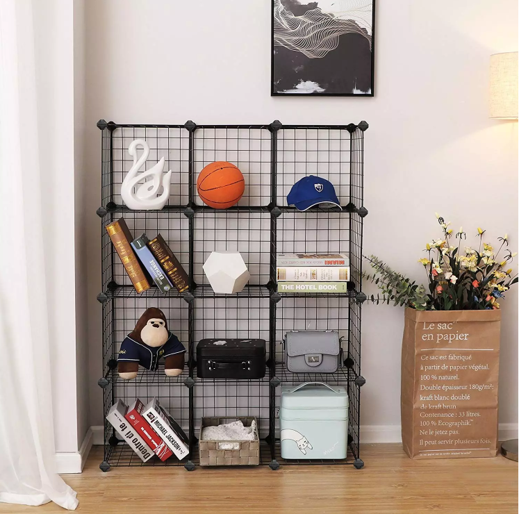 DIY 12-Cube Closet Cabinet and Modular Shelving Grids, Wire Mesh Shelves and Rack