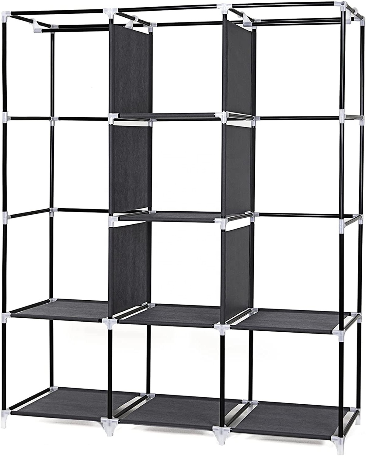 8 Storage Organizer Portable Wardrobe with 2 Hanging Rods Closet for Hanging Clothes Shelves for Bed