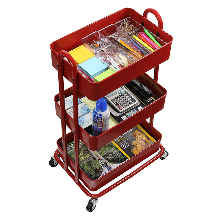 3 Tier Rolling Utility Cart Metal Trolley Service Craft Cart Storage Organizer with Wheels for Office, Bathroom, Kitchen