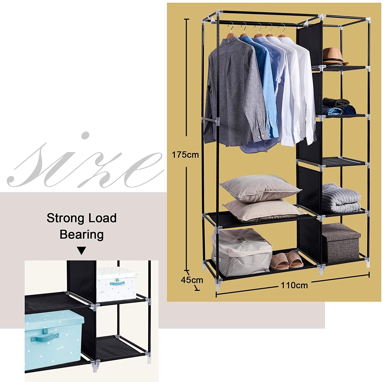 Portable Wardrobe Double Wardrobe Storage Organizer with Hanging Rail Foldable Closet for Clothes