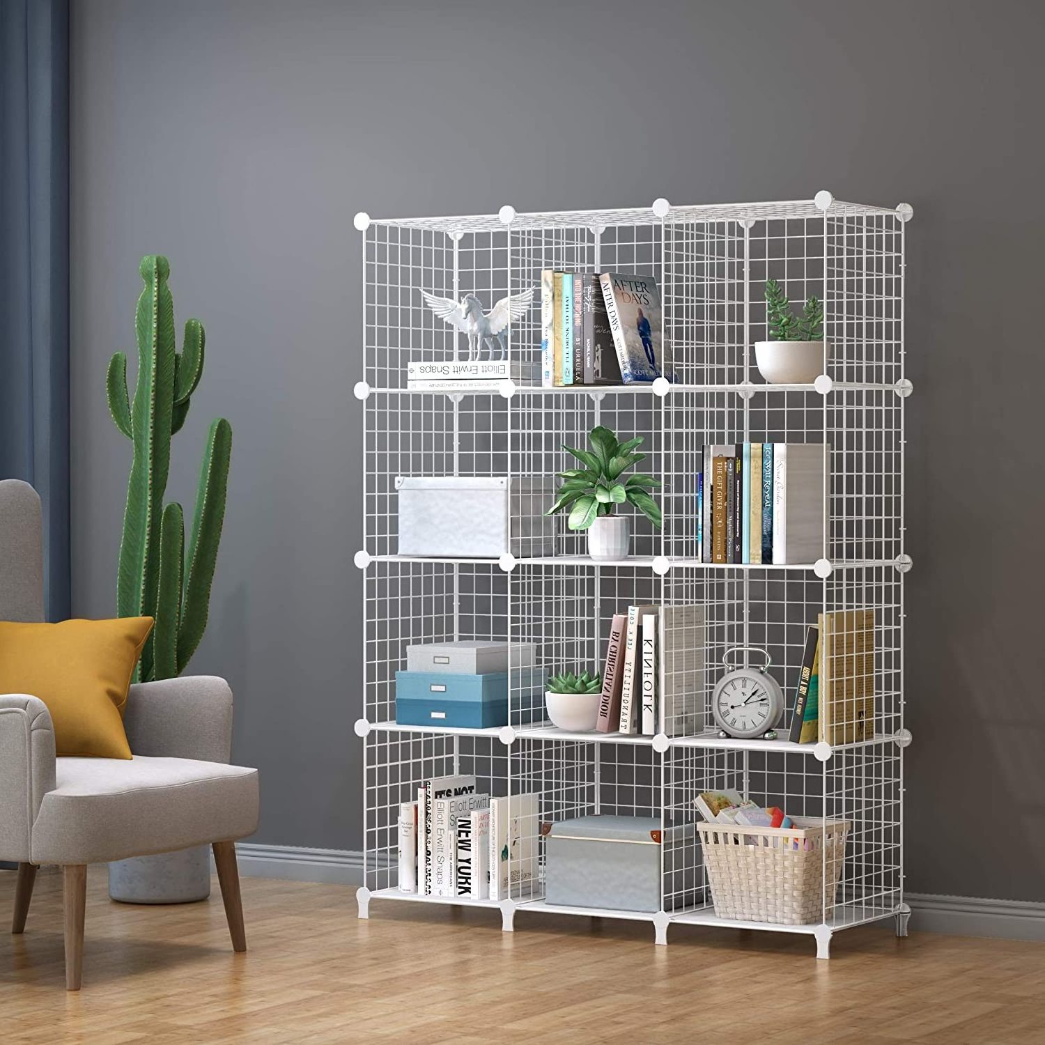 Wire Cube Storage 12-Cube Organizer Metal Wire C Grids Storage Storage Bins Shelving Modular Bookshelf Shelf Closet Cabinet