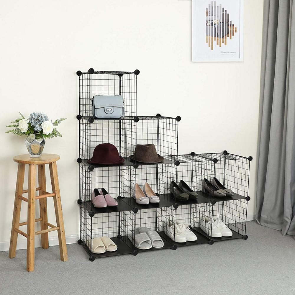 DIY 12-Cube Closet Cabinet and Modular Shelving Grids, Wire Mesh Shelves and Rack